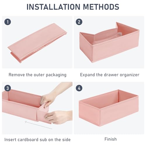 DIMJ Drawer Organizer Clothes - Underwear Organizer Closet Organizers and Storage Box Dresser Organizer,Drawer Dividers for Baby Clothes,Bra,Socks, Belt, Tie, Set of 6,Pink - color: Pink, size: Set of 6