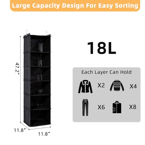 2 Packs Hanging Closet Organizer, 6-Shelf Closet Organizers and Storage with Side Pockets, Collapsible Hanging Shelves for Closet & RV & College Dorm,Black - color: Black, size: 2 # 6 Shelves