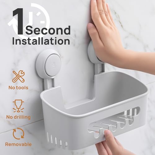 LEVERLOC Shower Caddy Suction Cup, Shower Organizer Removable Bathroom Shelf, Storage for Inside Shower Powerful Suction Max Hold 22lbs Waterproof Holder, Gray - color: grey, size: 1 x Medium