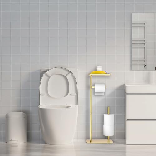 Day Moon™ - Toilet Paper Holder - Modern Roll Holder for Bathroom - 1 Pack - Free Standing - with Shelf, Gold - color: Gold, size: Free Standing 1 Pack