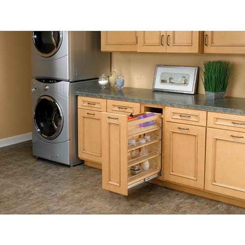 Rev-A-Shelf 8" Pullout Kitchen Cabinet Storage Organizer Slide Out Pantry Spice Rack with Adjustable Shelves for 8.5" W Cabinet Opening, 448-BC-8C - size: 8"W"