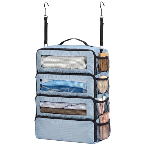 Back to School Hanging Suitcase Organizer Gray 4 Layer Dorm Room Clothes Storage Bag with Adjustable Hook Pack Hang Travel Organizer for College Dorms - color: Gray