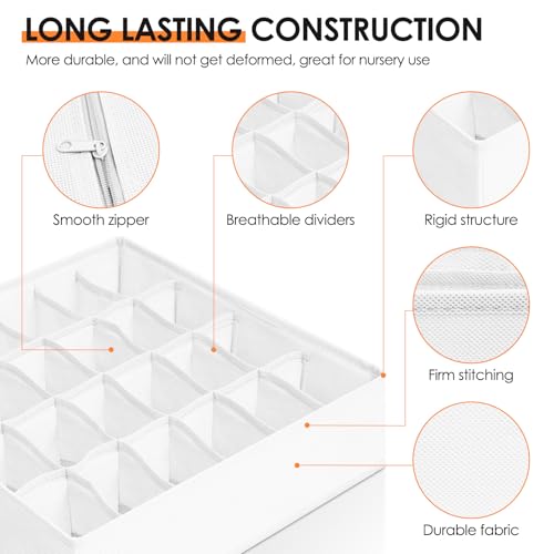 Criusia Drawer Organizer Clothes, 16 Pack Dresser Organizer Bins for Baby Clothes, Underwear Sock, Fabric Closet Organization and Storage Dividers for Nursery Bedroom (96 Compartments, White) - color: White, size: 16 Pack