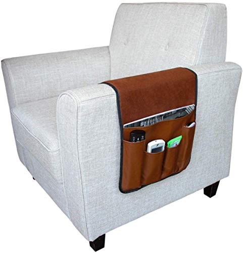 5 Pockets TV Remote Control Holder Couch Sofa Tray Armrest Organiser Oxford Chair Couch Caddy Sofa Armrest Bag Bedside Storage Hanging Organiser for Magazine Books Snack Mobile DVD Cellphone (PU-A) - color: PU-A