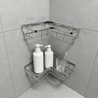 Shower Caddy 2 Pack, Stainless Steel No Drilling Adhesive Bathroom Organizer Shelf Rack, Corner Shower Shelf with Hooks for Home Decor & Storage