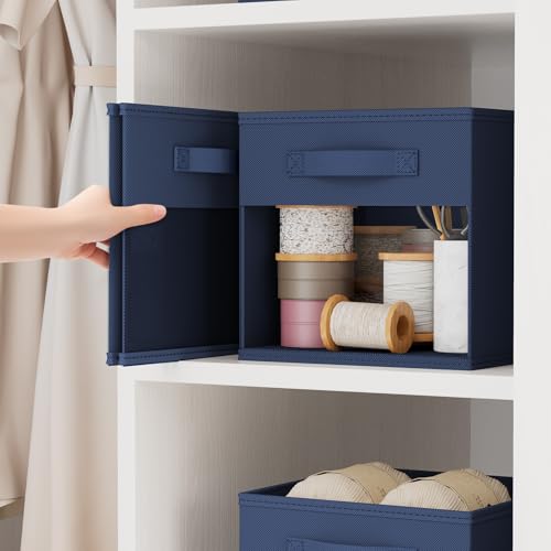 DIMJ Storage Cubes, Cube Storage Bin, 6 Pack Foldable Storage Bins with Window, Closet Storage Boxs with Handle, 11x 11 inch Storage Organizer for Clothes, Toys, Books - color: Navy Blue, size: 10.6 Inch.- 6 Pack
