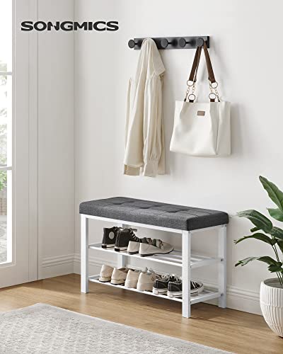 SONGMICS Shoe Bench, Storage Bench, Entryway Bench with Cushion, Shoe Shelf with Seat, Space-Saving, Modern Style, for Living Room, Bedroom, Hallway, Dark Gray and Cloud White ULBS057W01 - color: Dark Gray + Cloud White, size: 31.9"W
