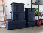 Rubbermaid Roughneck Tote 25 Gal, 4 Pack, Made in USA, Dark Indigo Metallic, Rugged Plastic Stackable Storage Bins with Lids and Handles - size: 25 Gal - 4 Pack