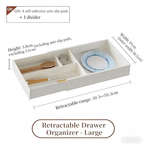 Yingze Supply Expandable Kitchen Drawer Organizer, Telescoping Cutlery Tray, White Adjustable Storage Box with Multiple Compartments for Utensils, Silverware, and Kitchen Tools