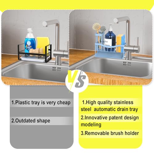 Fssvcd Maifan Sink Caddy Sponge Holder for Kitchen with Brush Holder and Stainless Steel Self Drain Tray, Rustproof Kitchen Sink Organizer for Sponge, Soap Dispenser Storage Accessories - color: Light blue