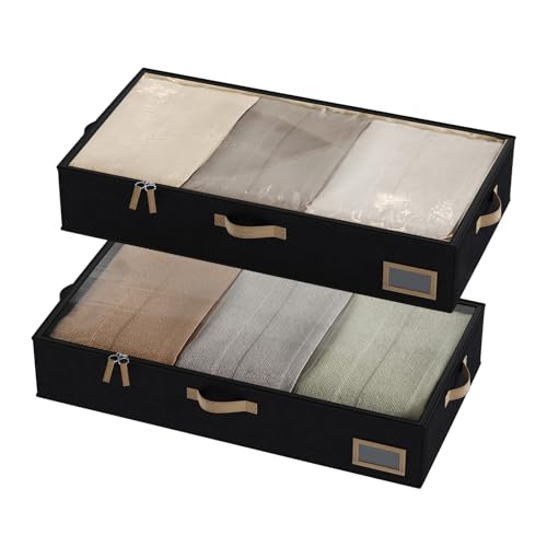 Under Bed Storage, Under Bed Storage Containers Bins for Clothes, Large Linen Underbed Closet Organization Bins, 2 Pack Collapsible Underbed Bin Dorm for Clothes, Sweater, Black - color: Black, size: 33"L x 17"W x 6"H