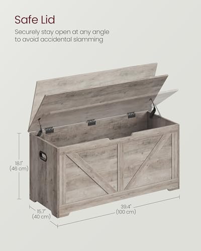 VASAGLE Storage Chest, Storage Trunk with 2 Safety Hinges, Storage Bench, Shoe Bench, Farmhouse Style, 15.7 x 39.4 x 18.1 Inches, for Entryway, Bedroom, Living Room, Heather Greige ULSB060K03 - color: Heather Greige, size: 39.4"W x 18.1"H, style: Farmhous