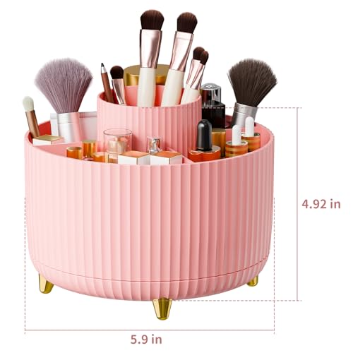 fanado 360° Rotate Makeup Brush Holder Organizer, Makeup Organizers Countertop, Makeup organization and Skincare Storage for Vanity, Desktop, Bathroom (Pink) - color: Pink