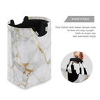 Kigai White Gold Marble Texture Laundry Basket Collapsible Laundry Hamper with Handles Clothes Organizer Foldable Waterproof Washing Bin for College Dorms, Nursery, Bathroom