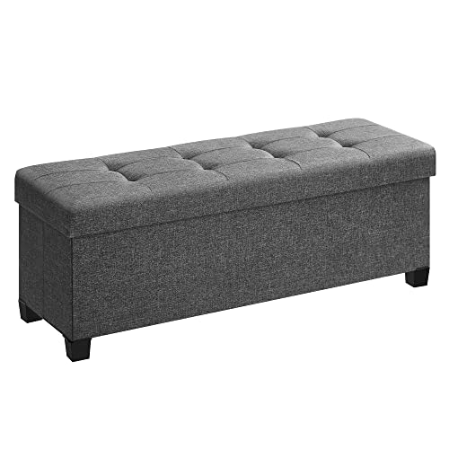 SONGMICS Storage Ottoman Bench, Foldable Foot Rest with Legs, 15 x 43 x 15.7 Inches, End of Bed Bench, Storage Chest, Load up to 660 lb, for Living Room, Bedroom, Entryway, Slate Gray ULSF018G01 - color: Dark Gray, size: 15"D x 43"W x 15.7"H