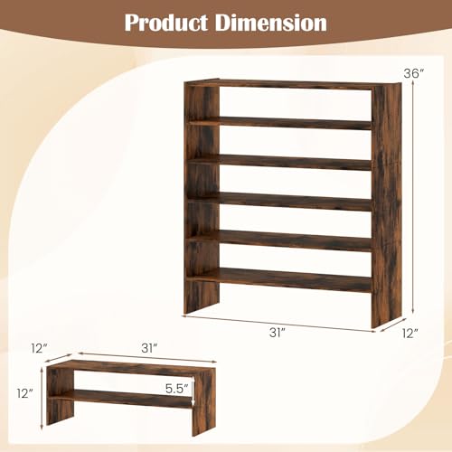 Tangkula 6-Tier Stackble Vertical Shoe Rack, Space Saving Wooden Corner Shoe Storage Shelf for 18 Pairs, 3-in-1 Adjustable White Shoe Organizer for Front Door Entryway - color: Rustic Brown