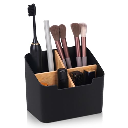 Ayswupt Toothbrush Holders for Bathrooms,Electric Toothbrush and Toothpaste Holder with Divider for Bathroom Countertop Organizer,Toothbrush Caddy for Kids Family Counter Vanity Storage Black - color: Black, size: Small (1 Pack)