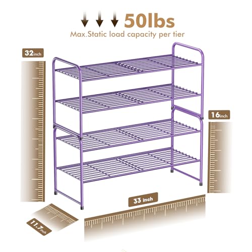 SUFAUY 2-Tier 33" Wide Shoe Rack Closet Metal Wire, Stackable, Purple - color: Purple, size: 2 Tier