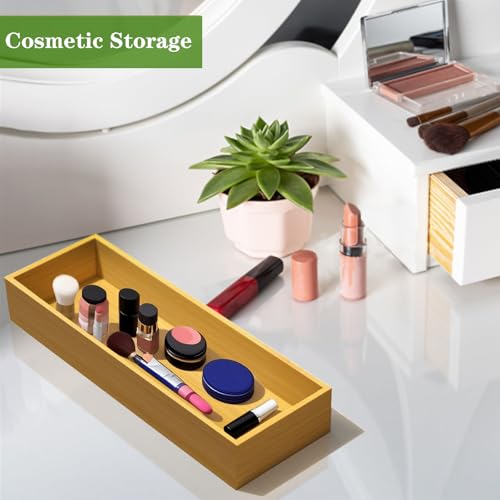 guiogc Bamboo Drawer Silverware Organizer, Utensil Organizer, Bamboo Storage Box Wood Silverware Tray for Drawer Set of 2 - size: 11.8" x 4" x 1.78"