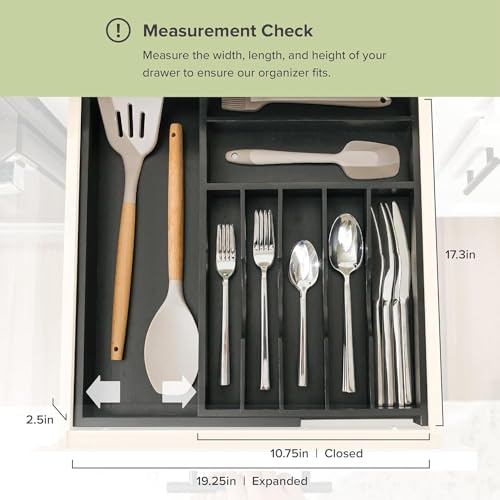 KitchenEdge Premium Silverware, Flatware and Utensil Organizer for Kitchen Drawers, Food-Safe Contract Grade, Expandable from 10.5 to 19 In, Black Bamboo - color: Black Bamboo, size: From 10.5" to 19" wide