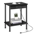 YUFAM End Table with Charging Station,Small Side Table,2-Tier Nightstand with Storage Shelf,Sofa Bedside Table for Small Spaces in Living Room,Bedroom,Office,Easy Assembly,Black - color: Black, style: 1pc With Plug