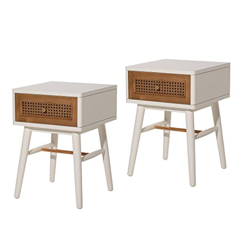 COZAYH Set of 2 Fully-Assembled Modern Farmhouse Clean-Lined Nightstand, End Table with 1 Drawer,Distressed White - color: Distressed White, style: 1 Drawer/2 pack