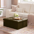 HAUSFRAU 31.5 Inches Ottoman with Storage Bench, Folding Ottoman Bench Small Foot Rest Stool, Bedroom Bench with Flipping Lid, Linen Espresso - color: Espresso, size: 13"D x 31.5"W x 13"H