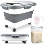 Komzon Rice Storage Containers, Collapsible 20 to 30Lbs Food Storage Bin Dispenser with Rolling Wheel and Clear Airtight Lid, BPA Free Flour, Sugar, Cereal and Dog Cat Pet food Containers - color: White