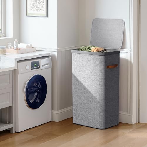 Sorbus Laundry Hamper with Lid - Collapsible Fabric Laundry Basket with Handles and Removable Laundry Bag – 26.5 Gallon (100 L) Dirty Clothes Hamper for Bedroom, bathroom and dorm (Gray) - color: Gray, size: 1 Compartment