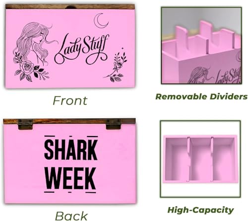 Tampon Holder for Bathroom Tampon Storage Feminine Product Organizer Pad and Tampon Organizer Tampon Container Lady Stuff Box Wood Bathroom Accessories Gift for Woman Girl, Pink - color: Rose-Pink