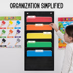 Essex Wares - 5 Pocket File Pocket Chart, Black, 14" Wide x 24" Tall - Versatile Wall Hanging File Folder Organizer for Classroom, Office, Home, and More - Wall Folder Organizer - 5 Pockets - size: 5 Pocket