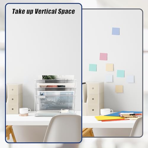 EASEPRES Desk File Organizer Mesh 4-Tier, Hanging Wall Mount Document Organization Stand, Desktop Vertical Mail Paper Folder Holder Rack with Bottom Tray for Office Home Cubicle Countertop, White - color: White, size: 4 Tier