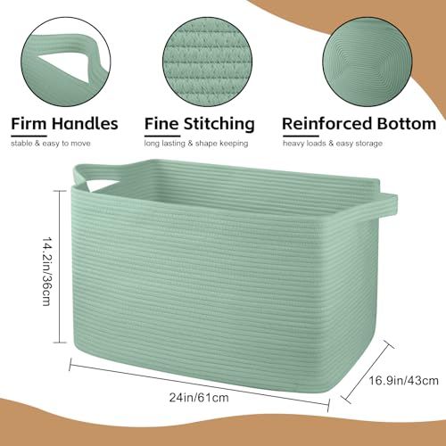 OIASKET 95L Extra Large Blanket Basket, 24" x 16.9" x 14.2" Woven Storage Basket for Living Room, Rectangle Nursery Blanket Storage for Toys, Towels, Dirty Clothes (Green) - color: Green, size: 24"x16.9"x14.2"