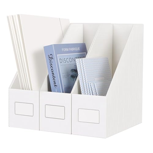 JiaWei White Magazine File Holders, 3 Packs Sturdy Cardboard File Rack, Office Organization Desktop Storage File Box Binder for Shelves and Desk, Folder Holder for Office or Classroom - color: White