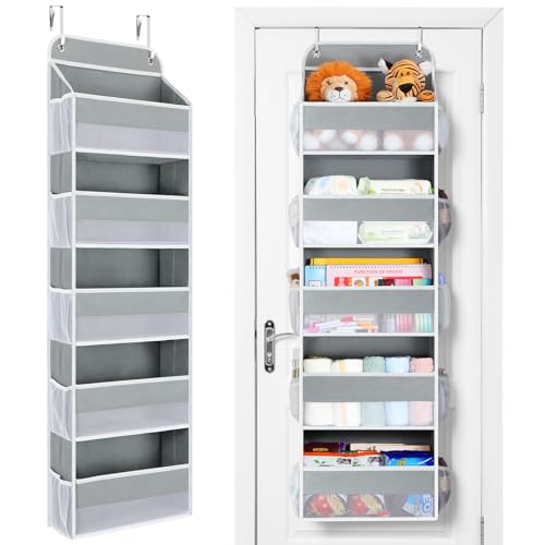 Yecaye Over The Door Organizer Storage, 5-Tier Heavy Duty Door Organizers Hanging with 10 Side Mesh Pockets, 44 lbs Load Capacity Behind Door Storage for Bathroom Nursery Bedroom Dorm Closet,Grey,1Pc - color: Grey, size: 5 Tier