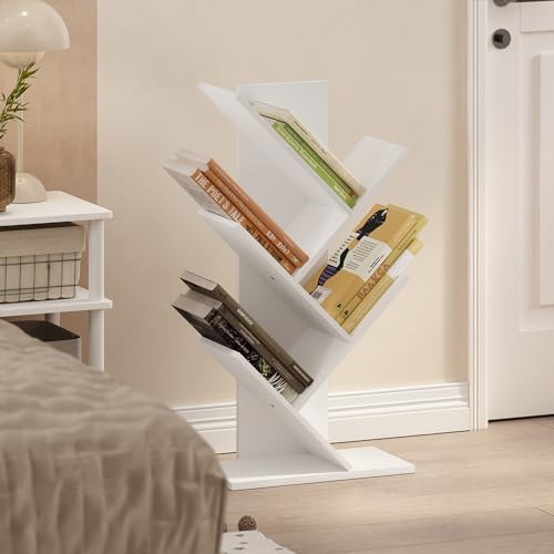 Furinno Tree Book Shelf, 5-Tier Bookshelf with Angled Open Shelf, Tree Bookcase for Room Decor, 8.4 x 15.7 x 30.3, for Organization and Storage, for Living Room, Bedroom, Home Office, White - color: White, size: 5-Tier Tree Bookcase