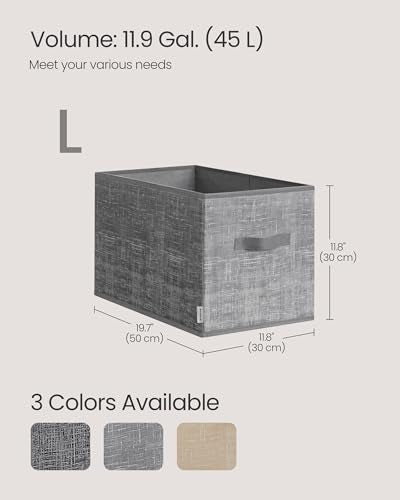 SONGMICS Storage Cubes, 19.7 x 11.8 x 11.8 Inches Non-Woven Fabric Bins with Double Handles, Set of 3, Closet Organizers for Shelves, Foldable, for Clothes, Cattail Gray UROB450G01 - color: Cattail Gray, size: 3 Pack（19.7"L x 11.8"W x 11.8"H）