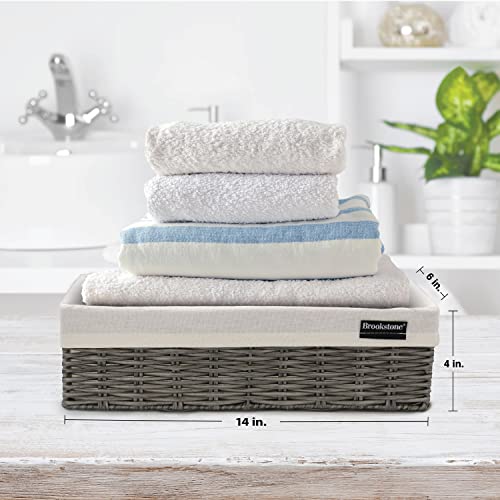 Brookstone Wicker Shelf Storage Basket Decorative Shelf Bin, bathroom organizers and storage, Boho Living Room Decor, Spring Storage 2026 - Single Basket - color: Grey Single Pack