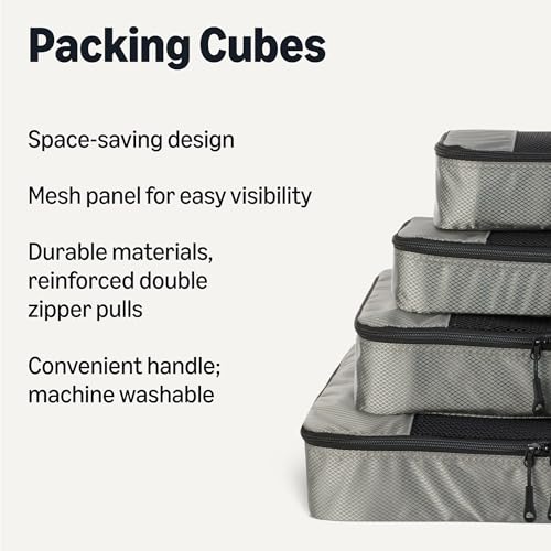 Amazon Essentials 4-Piece Packing Cubes Travel Accessories Set, Space-Saving Luggage Organizer with Double Zipper, Mesh Top Panel, Small/Medium/Large/Slim, Gray (Previously Amazon Basics) - color: Gray, size: 1 x Large, 1 x Medium, 1 x Small, 1 x Slim