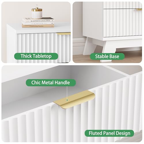Fluted Dresser for Bedroom with 3 Drawers, 24" Wide Modern Chest of Drawers with Metal Handle, Wooden Dresser TV Stand, Wood Closet Clothes Storage Drawer Organizer for Living Room, Hallway, White - color: White, size: 13.8"D x 23.6"W x 30.5"H (3 Drawers)