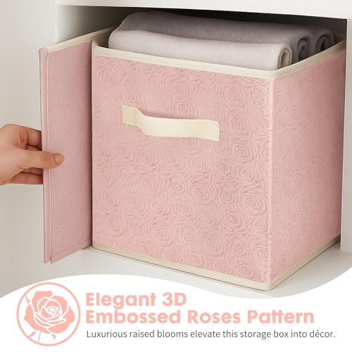 ShellKingdom Storage Bins, Foldable Fabric Storage Cubes with 3D Embossed Rose Pattern, Cloth Organizer Drawer For Closet And Toys, 10.5 X 10.5 X 11 inch, 2 Pack (Light Pink) - color: Light Pink