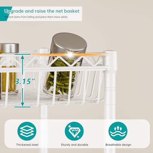 SINGAYE Shelf 6 Tier Wire Shelving Unit with Wheels Baskets Storage Rack Corner Shelves Adjustable Closet Bathroom Organizers Metal Pantry Kitchen Garage Laundry Room 13.5" D x 13.5" W x 63" H White - color: White, size: 6-Tier[13.5"Dx13.5"Wx63"H]