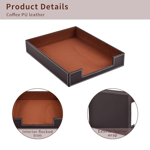 PU Leather 1-Layer Stackable Office File Document Tray Case Rack Paper Letter Tray Desk File Document Organizer Holder (Coffee) - color: Coffee