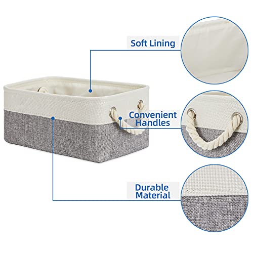 Temary Small Storage Baskets for Organizing 6Pcs Small Storage Bins, Decorative Collapsible Fabric Gift Baskets Empty for Home (White&Grey,11.8L x 7.9W x 5.3H inches) - color: Grey&white, size: 11.8L x 7.9W x 5.3H inches (6pcs)