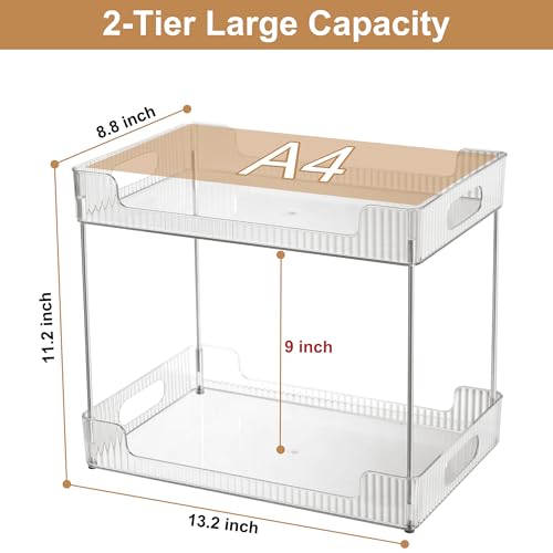 Goderewild 2-Tier Bathroom Counter Organizer, Multi-Purpose Cosmetics Skincare Shelf, Fits A4 Size Makeup Organizer for Office and Vanity Tray, Countertop Storage Solution for Kitchen,Bath.(Clear) - size: 2-Tier