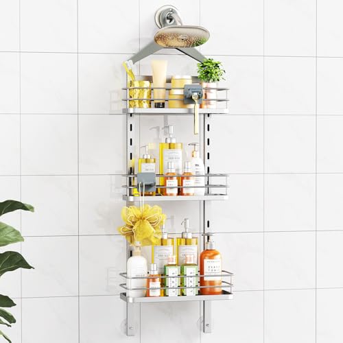 ODesign 3 Tier Height-Adjustable Shower Caddy Hanging Anti-Swing-Over The Shower Head Caddy-Storage Organizer Bathroom Shelves Basket-Silver - color: Silver, size: 3 Tier