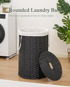 SETVSON Large Laundry Hamper Laundry Basket Round 34.3 Gal (130 L) Handwoven Wicker Laundry Baskets Rattan Laundry Basket with Laundry Bag Handles 2 Mesh Bags for Living Room Bedroom Black - color: Black, size: 130L