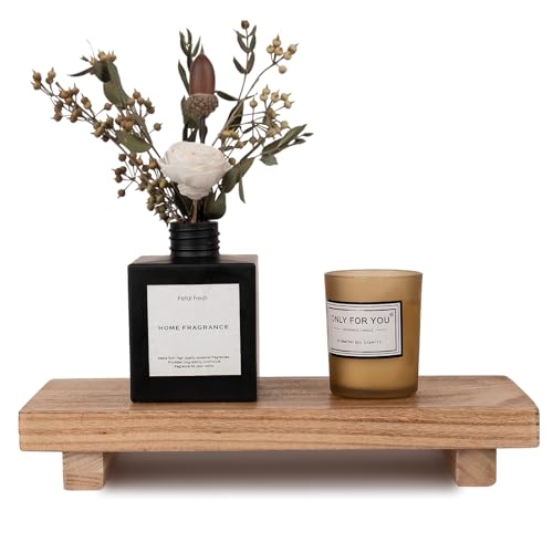 zoocatia Small Wood Tray Pedestal Stand Farmhouse Bathroom Decor Decorative Wooden Riser Kitchen Soap Dish Holder for Vanity, Counter, Sink, 10" x 4.5" - Brown - color: Brown, size: 10" x 4.5" x 1.6"