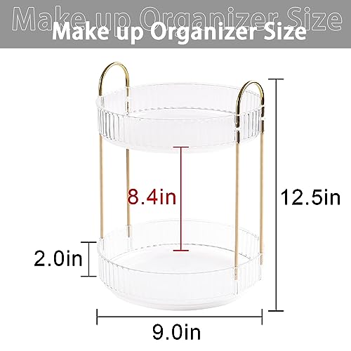 shuang qing Rotating Makeup Organizer for Vanity, High-Capacity Skincare Clear Make Up Storage Perfume Organizers Cosmetic Dresser Organizer Countertop 360 Spinning (Clear, 2 Tier) - color: Clear, size: Regular-2 Tier