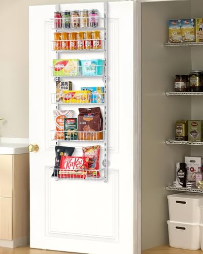 VEVOR Over the Door Pantry Organizer, 6-Tier Pantry Organization and Storage, Heavy-Duty Steel Hanging Spice Rack, Adjustable Wall Seasoning Shelves, for Home Kitchen Laundry Room Bathroom, White - color: White, size: 6-Tier
